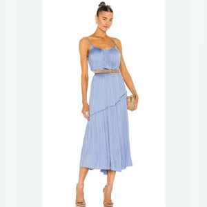 NWT Vince pale fountain blue midi satin pleated dress straps medium M